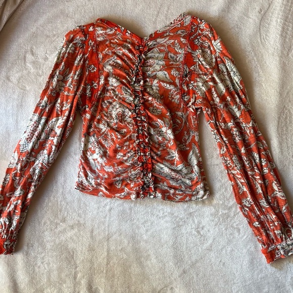 Free People “Say The Word” Long Sleeve Top | Red Combo | Size S - Picture 6 of 6